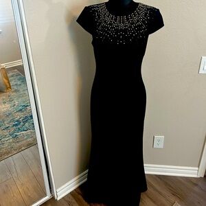 Vince Camaro capped sleeve embellished neckline floor length dress